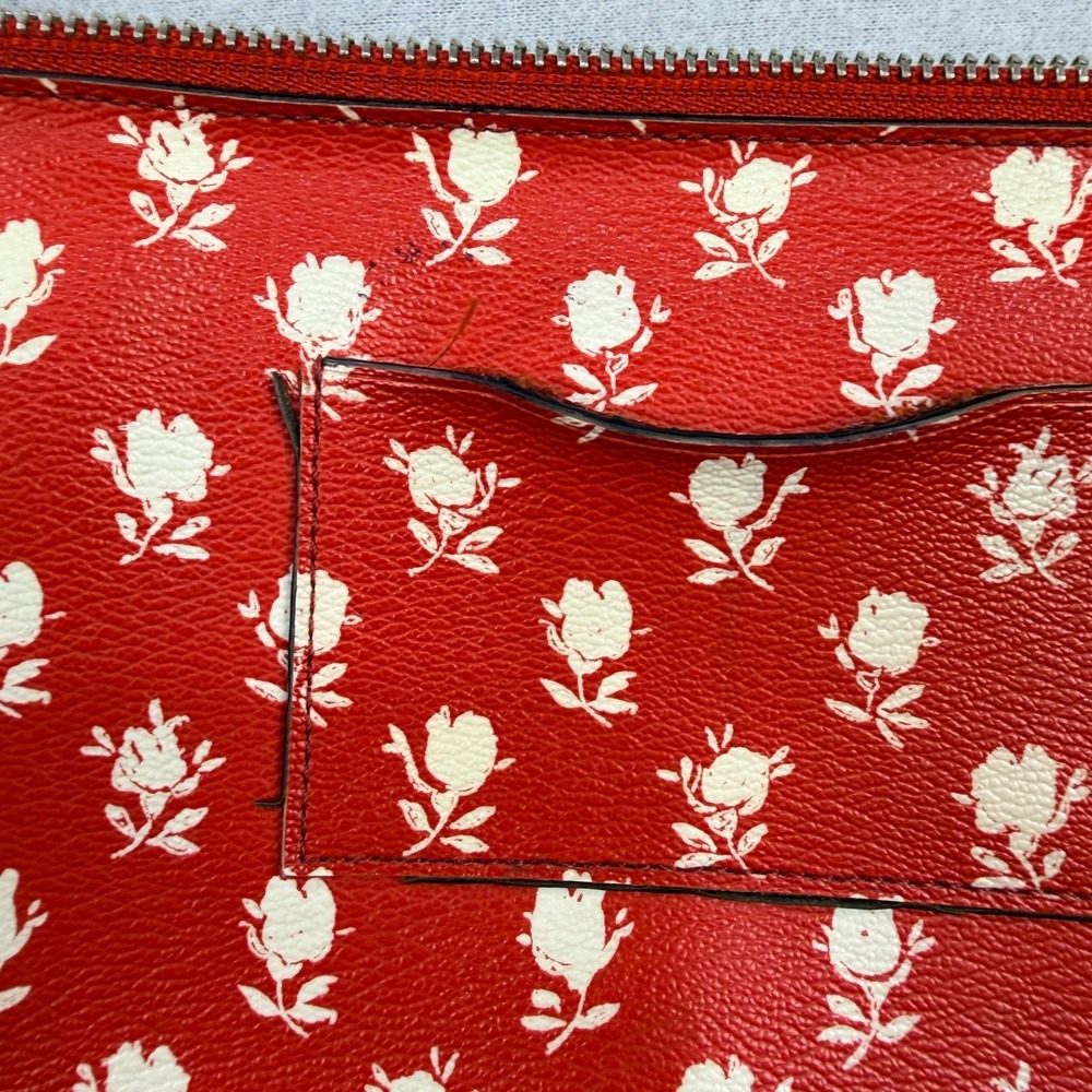 Coach East West Red Floral Rose Print Leather Crossbody Bag Silver Hardware - Picture 6 of 8